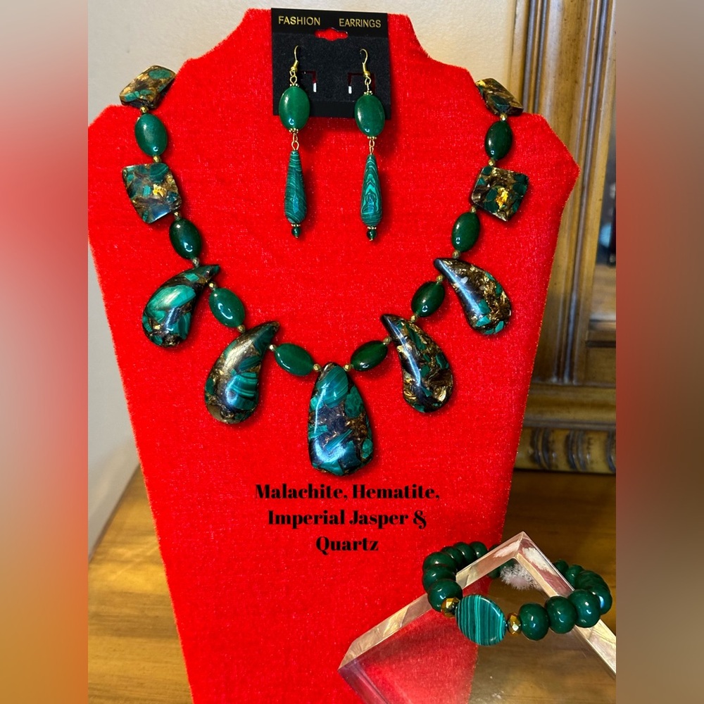 Handcrafted 2Pc Semi-precious Gemstone Jewelry, Necklace & earrings.